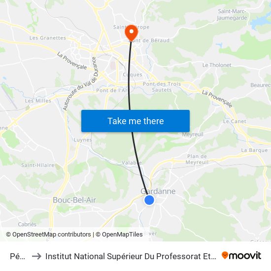 Péchiney to Institut National Supérieur Du Professorat Et De L'Éducation (Site D'Aix-En-Provence) map