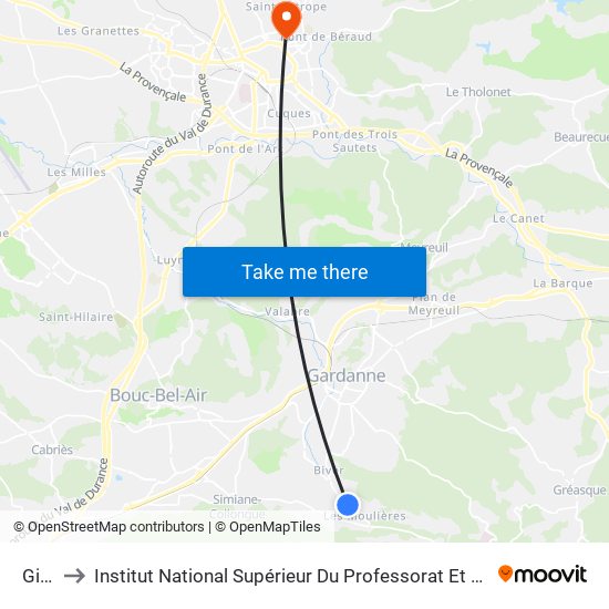 Giboux to Institut National Supérieur Du Professorat Et De L'Éducation (Site D'Aix-En-Provence) map