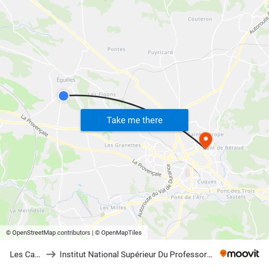 Les Cardonnières to Institut National Supérieur Du Professorat Et De L'Éducation (Site D'Aix-En-Provence) map