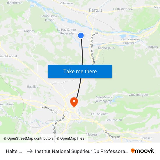 Halte St Canadet to Institut National Supérieur Du Professorat Et De L'Éducation (Site D'Aix-En-Provence) map