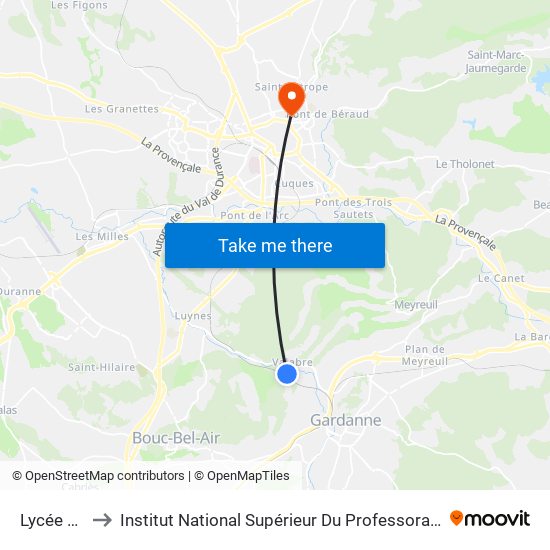 Lycée De Valabre to Institut National Supérieur Du Professorat Et De L'Éducation (Site D'Aix-En-Provence) map