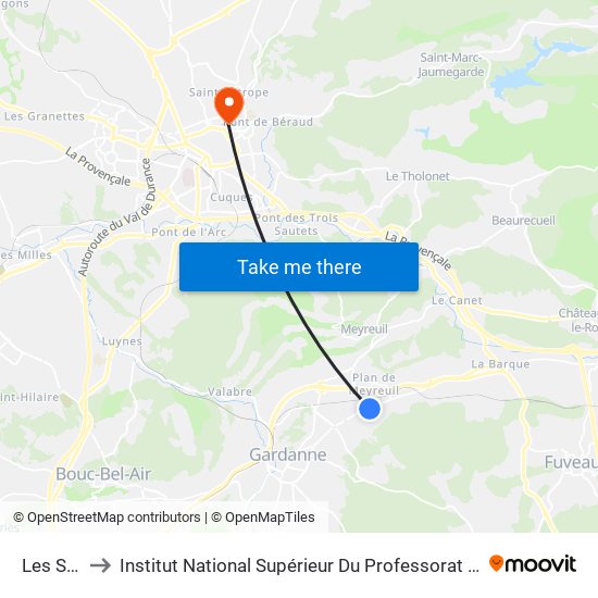 Les Sauvaires to Institut National Supérieur Du Professorat Et De L'Éducation (Site D'Aix-En-Provence) map