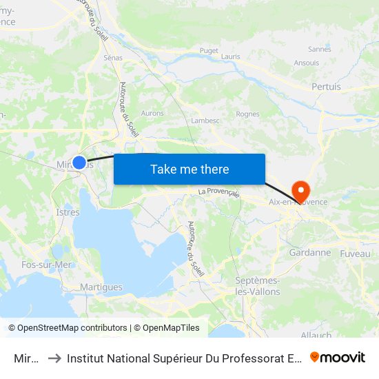 Miramaris to Institut National Supérieur Du Professorat Et De L'Éducation (Site D'Aix-En-Provence) map