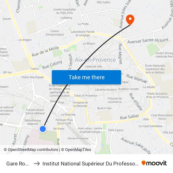 Gare Routière Quai 11 to Institut National Supérieur Du Professorat Et De L'Éducation (Site D'Aix-En-Provence) map