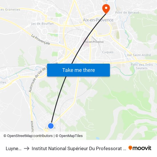 Luynes Centre to Institut National Supérieur Du Professorat Et De L'Éducation (Site D'Aix-En-Provence) map