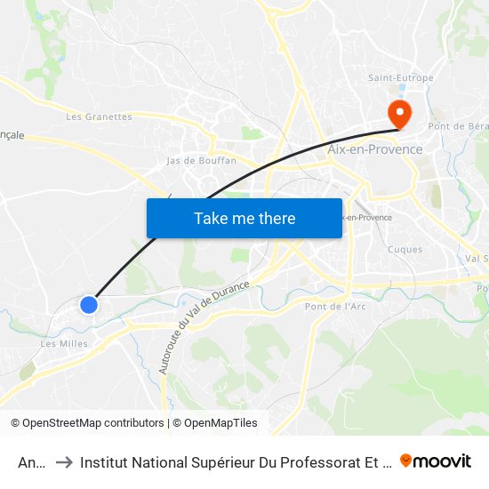 Angenot to Institut National Supérieur Du Professorat Et De L'Éducation (Site D'Aix-En-Provence) map