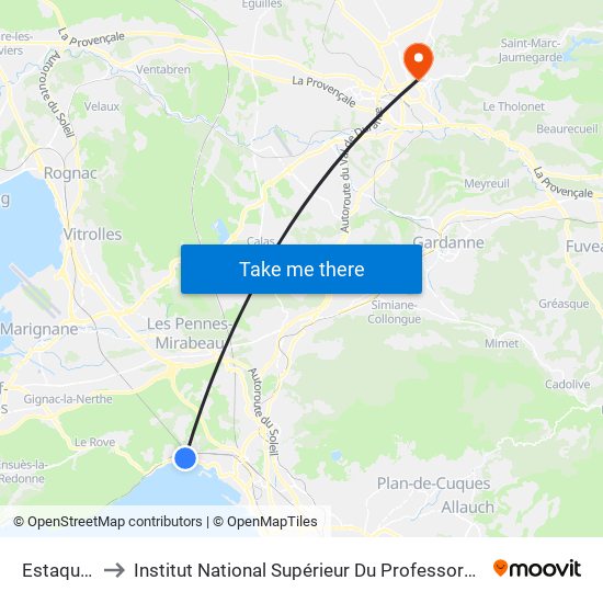 Estaque Castejon to Institut National Supérieur Du Professorat Et De L'Éducation (Site D'Aix-En-Provence) map