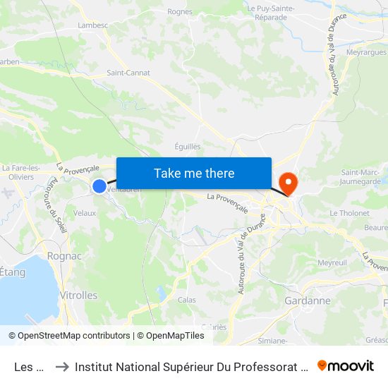 Les Batailles to Institut National Supérieur Du Professorat Et De L'Éducation (Site D'Aix-En-Provence) map