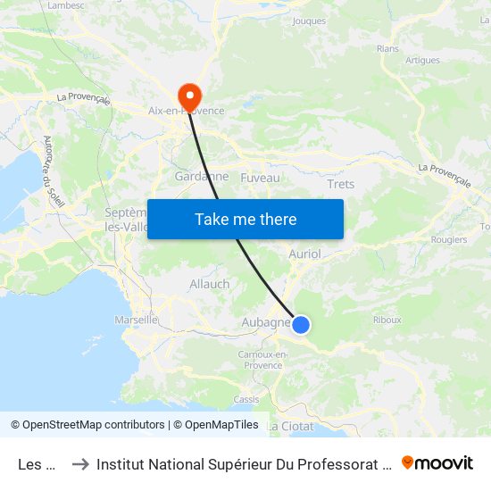 Les Charrons to Institut National Supérieur Du Professorat Et De L'Éducation (Site D'Aix-En-Provence) map