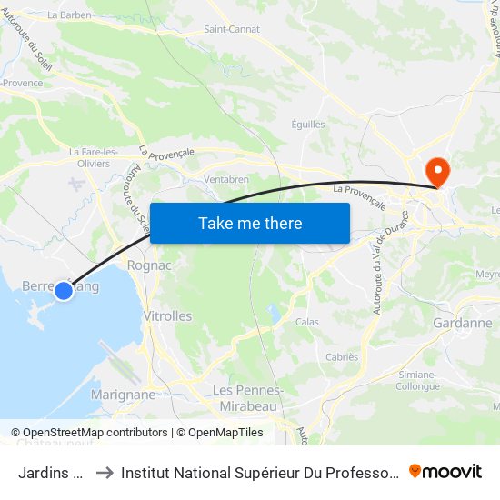 Jardins De Cabrianne to Institut National Supérieur Du Professorat Et De L'Éducation (Site D'Aix-En-Provence) map