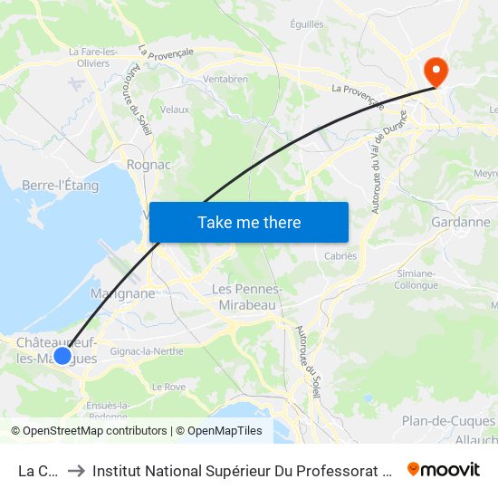 La Chapelle to Institut National Supérieur Du Professorat Et De L'Éducation (Site D'Aix-En-Provence) map