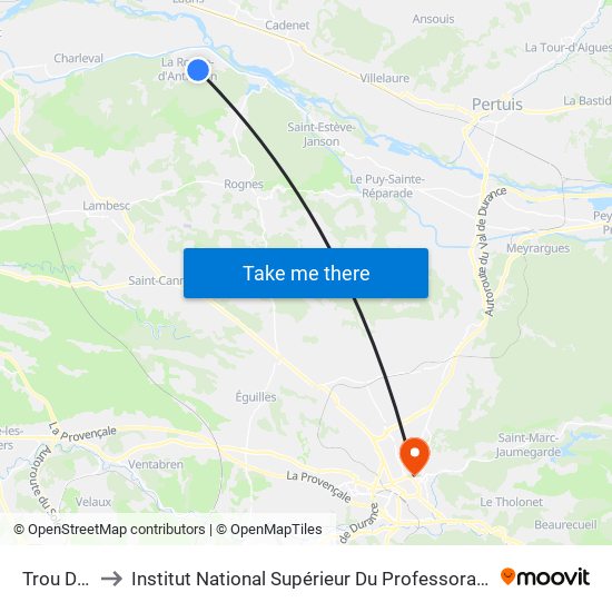 Trou De Magnan to Institut National Supérieur Du Professorat Et De L'Éducation (Site D'Aix-En-Provence) map