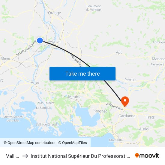 Valliguières to Institut National Supérieur Du Professorat Et De L'Éducation (Site D'Aix-En-Provence) map
