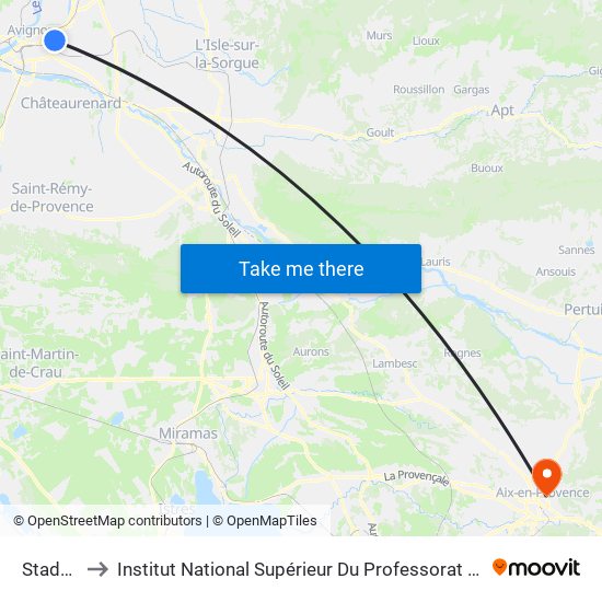 Stade Gorlier to Institut National Supérieur Du Professorat Et De L'Éducation (Site D'Aix-En-Provence) map