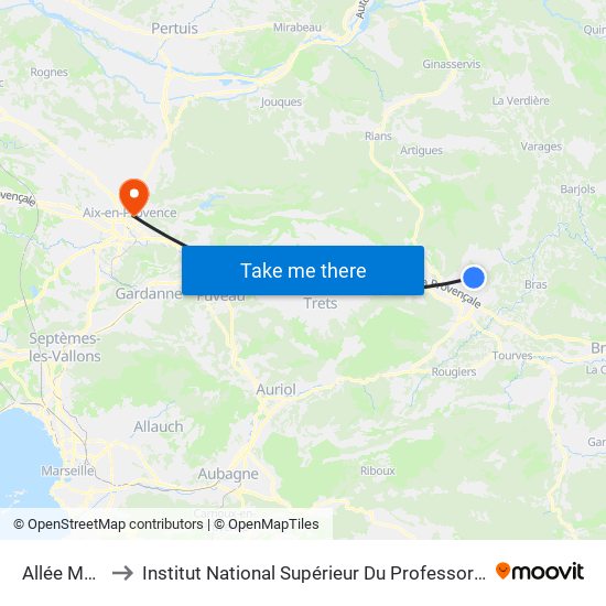 Allée Marcel Pagnol to Institut National Supérieur Du Professorat Et De L'Éducation (Site D'Aix-En-Provence) map