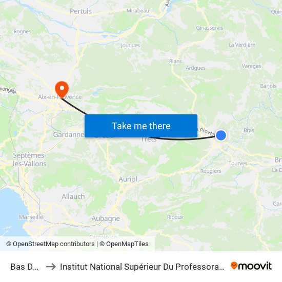 Bas De L'Auvière to Institut National Supérieur Du Professorat Et De L'Éducation (Site D'Aix-En-Provence) map