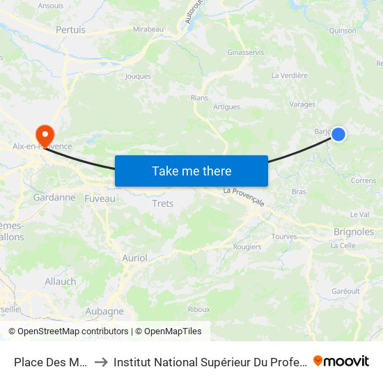 Place Des Martyres Du Bessillon to Institut National Supérieur Du Professorat Et De L'Éducation (Site D'Aix-En-Provence) map