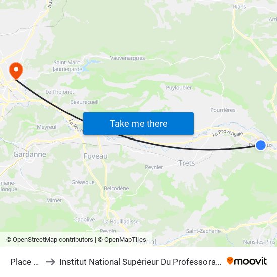 Place De La Paix to Institut National Supérieur Du Professorat Et De L'Éducation (Site D'Aix-En-Provence) map