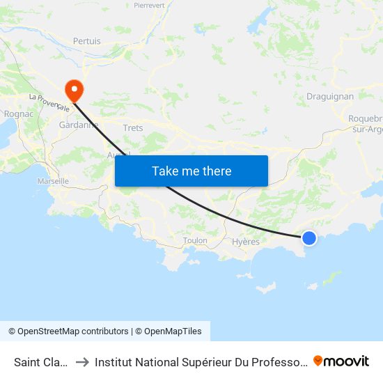 Saint Clair La Chapelle to Institut National Supérieur Du Professorat Et De L'Éducation (Site D'Aix-En-Provence) map