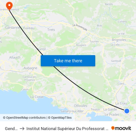 Gendarmerie to Institut National Supérieur Du Professorat Et De L'Éducation (Site D'Aix-En-Provence) map