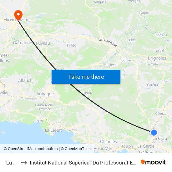La Calade to Institut National Supérieur Du Professorat Et De L'Éducation (Site D'Aix-En-Provence) map