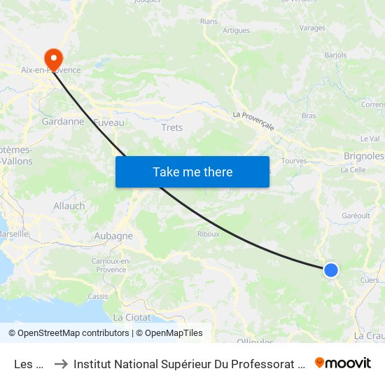 Les Baumes to Institut National Supérieur Du Professorat Et De L'Éducation (Site D'Aix-En-Provence) map
