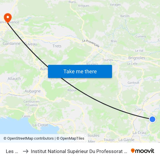 Les Vaccons to Institut National Supérieur Du Professorat Et De L'Éducation (Site D'Aix-En-Provence) map