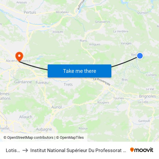 Lotissement to Institut National Supérieur Du Professorat Et De L'Éducation (Site D'Aix-En-Provence) map