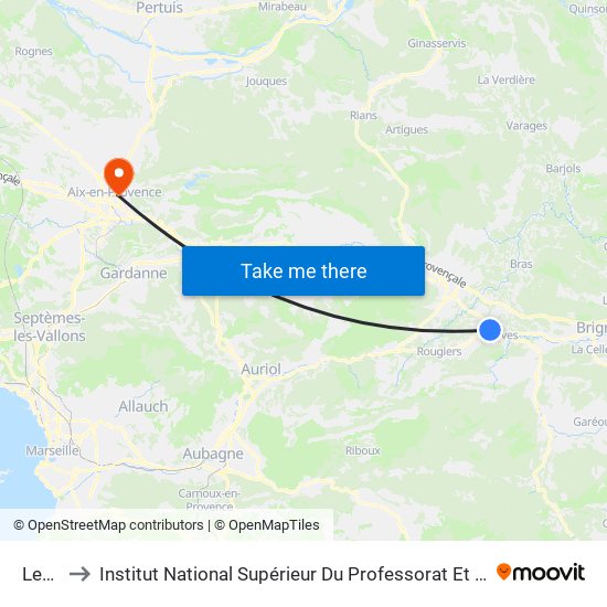 Les Tufs to Institut National Supérieur Du Professorat Et De L'Éducation (Site D'Aix-En-Provence) map