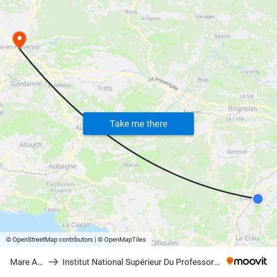 Mare Aux Canards to Institut National Supérieur Du Professorat Et De L'Éducation (Site D'Aix-En-Provence) map