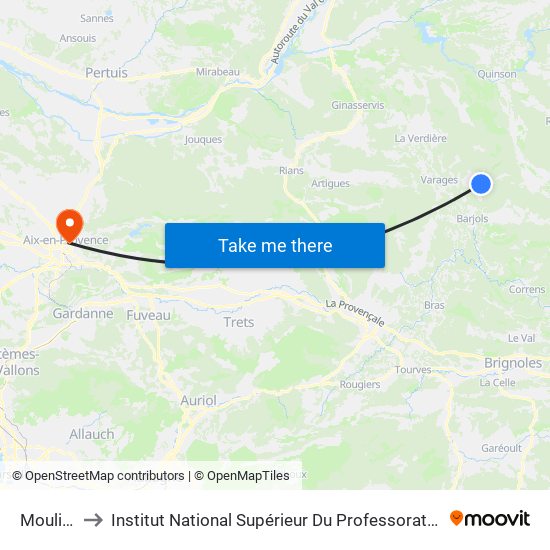 Moulin A Huile to Institut National Supérieur Du Professorat Et De L'Éducation (Site D'Aix-En-Provence) map