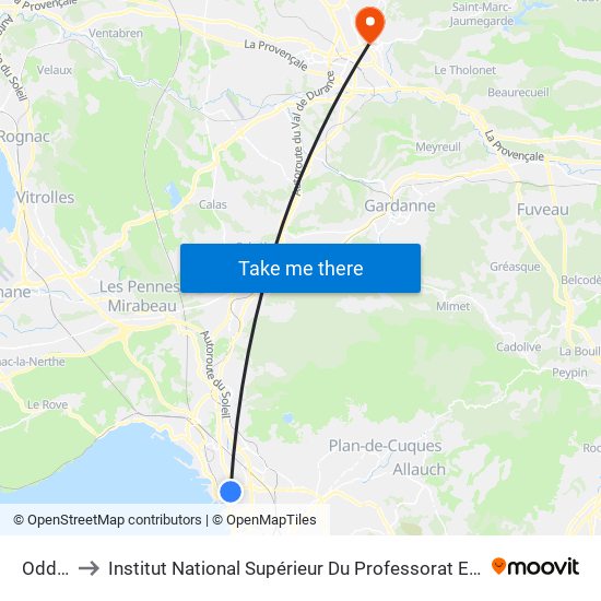 Oddo Lyon to Institut National Supérieur Du Professorat Et De L'Éducation (Site D'Aix-En-Provence) map