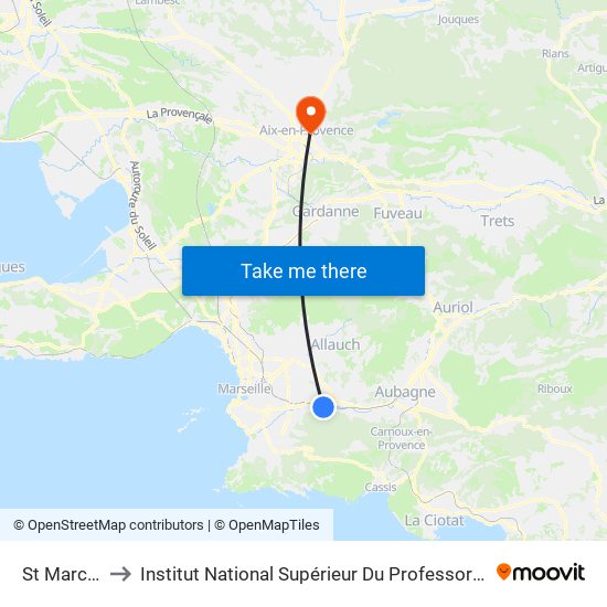 St Marcel Cavaillon to Institut National Supérieur Du Professorat Et De L'Éducation (Site D'Aix-En-Provence) map
