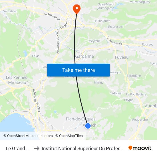 Le Grand Puits Pie D'Autry to Institut National Supérieur Du Professorat Et De L'Éducation (Site D'Aix-En-Provence) map