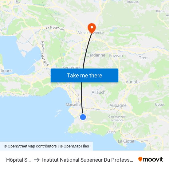 Hôpital Ste Marguerite to Institut National Supérieur Du Professorat Et De L'Éducation (Site D'Aix-En-Provence) map