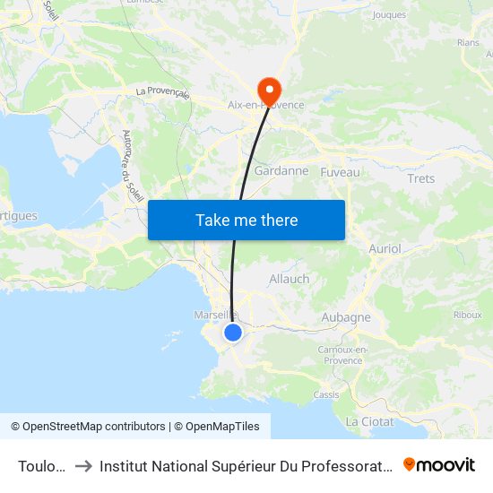 Toulon Galinat to Institut National Supérieur Du Professorat Et De L'Éducation (Site D'Aix-En-Provence) map
