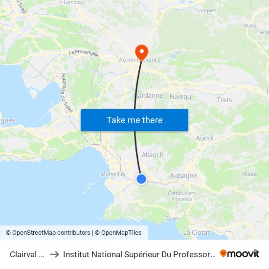 Clairval Les Comtes to Institut National Supérieur Du Professorat Et De L'Éducation (Site D'Aix-En-Provence) map