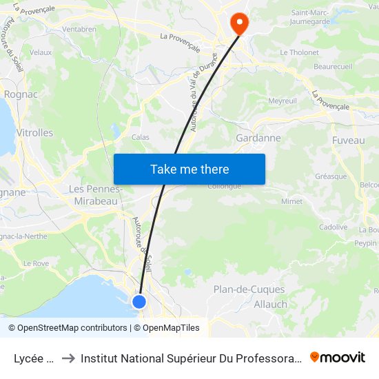 Lycée La Calade to Institut National Supérieur Du Professorat Et De L'Éducation (Site D'Aix-En-Provence) map