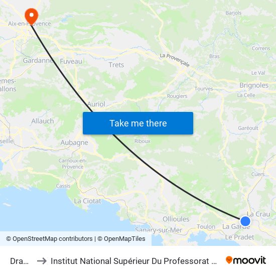 Draguignan to Institut National Supérieur Du Professorat Et De L'Éducation (Site D'Aix-En-Provence) map