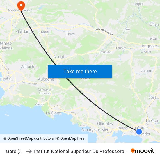 Gare (La Garde) to Institut National Supérieur Du Professorat Et De L'Éducation (Site D'Aix-En-Provence) map