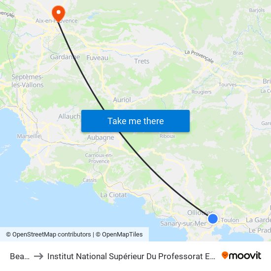 Beaucaire to Institut National Supérieur Du Professorat Et De L'Éducation (Site D'Aix-En-Provence) map