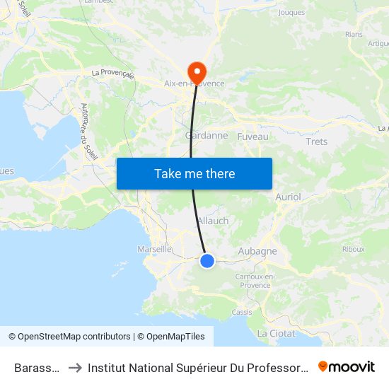 Barasse Beau Site to Institut National Supérieur Du Professorat Et De L'Éducation (Site D'Aix-En-Provence) map