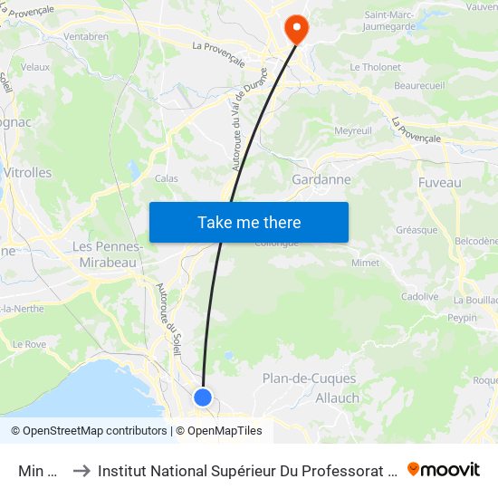 Min Arnavaux to Institut National Supérieur Du Professorat Et De L'Éducation (Site D'Aix-En-Provence) map