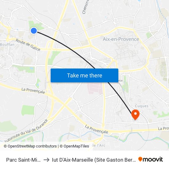 Parc Saint-Mitre to Iut D'Aix-Marseille (Site Gaston Berger) map