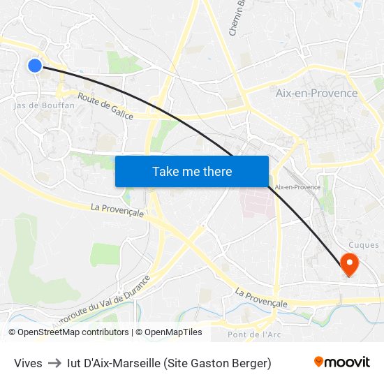 Vives to Iut D'Aix-Marseille (Site Gaston Berger) map