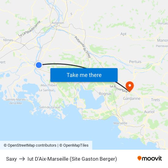 Saxy to Iut D'Aix-Marseille (Site Gaston Berger) map