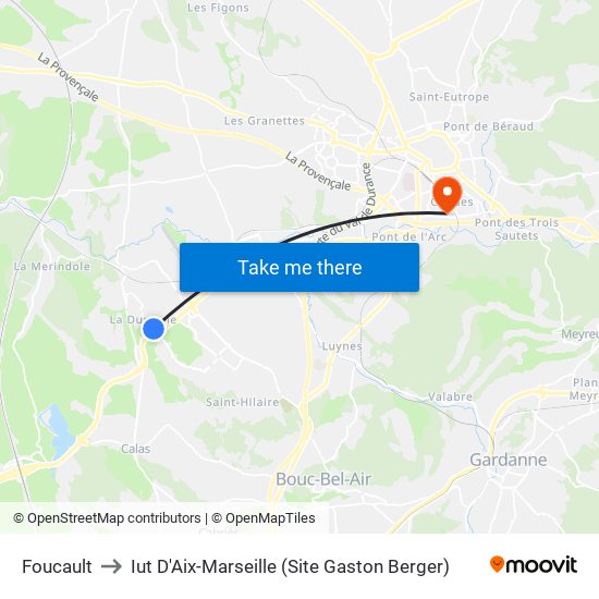 Foucault to Iut D'Aix-Marseille (Site Gaston Berger) map