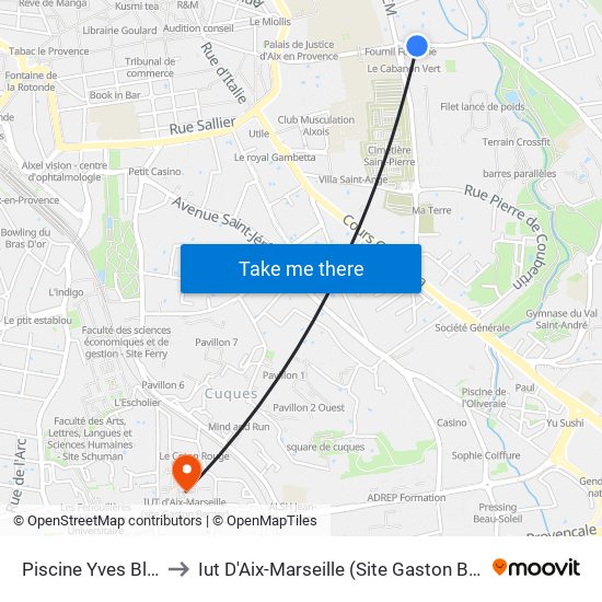 Piscine Yves Blanc to Iut D'Aix-Marseille (Site Gaston Berger) map