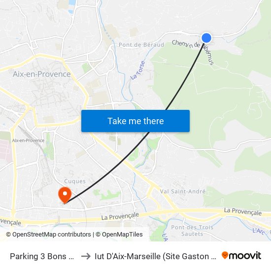 Parking 3 Bons Dieux to Iut D'Aix-Marseille (Site Gaston Berger) map
