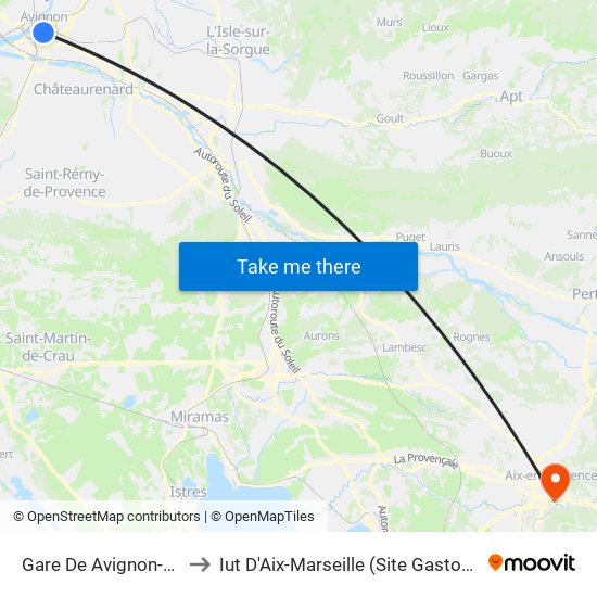 Gare De Avignon-Centre to Iut D'Aix-Marseille (Site Gaston Berger) map